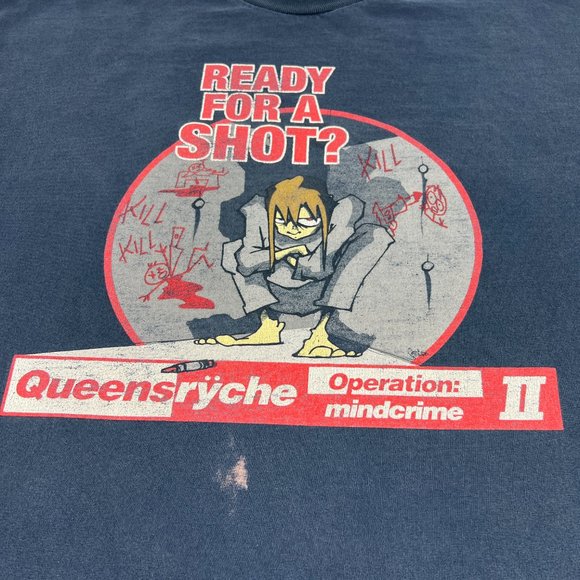 Y2K Queensryche Mindcrime 2 Shirt Extra Large Black Faded Thrashed Anti Jab Tee - Picture 7 of 16